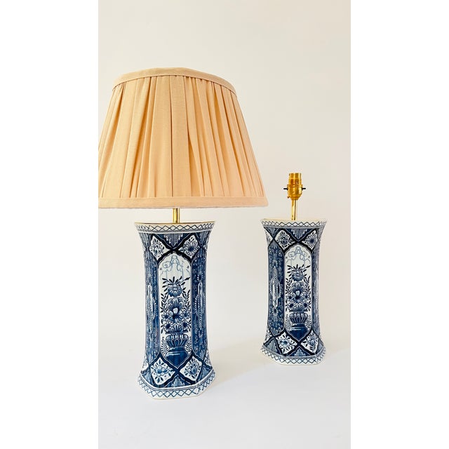 Blue Antique Pillar Lamps from Royal Delft, 1930, Set of 2 For Sale - Image 8 of 8