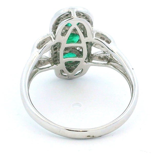 2000 - 2009 Art Deco Revival Emerald & Diamond Ring in 18k White Gold, Size 7.25 For Sale - Image 5 of 9
