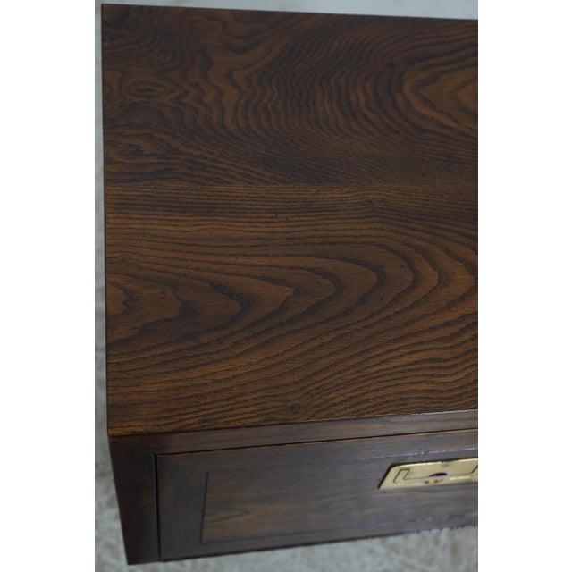 Pair of Henredon Oak Campaign Style Drop Front Nightstands For Sale - Image 13 of 18