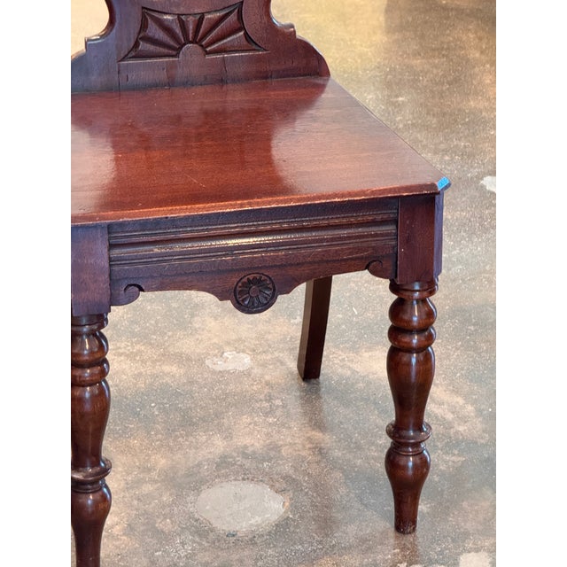 19th Century Pair of 19th Century English Mahogany Carved Hall Chairs For Sale - Image 5 of 12