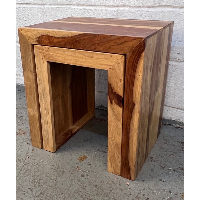 Pair of Mid 20th Century Solid Sheesham Wood Waterfall Side Tables For Sale - Image 4 of 9
