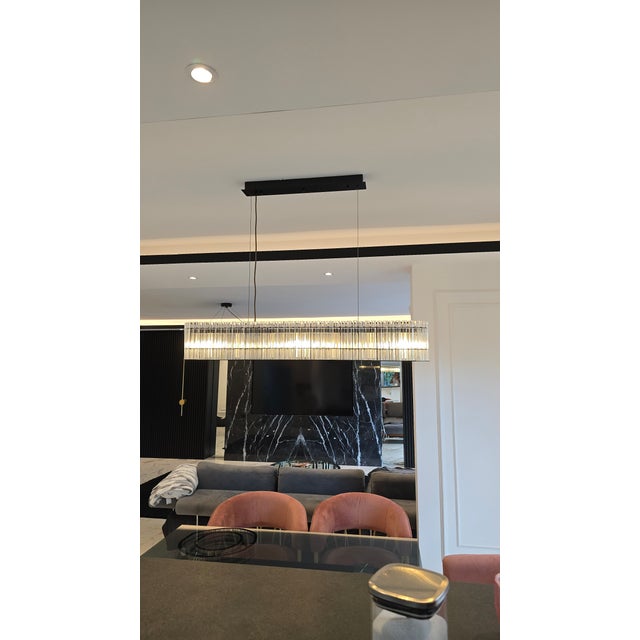 Modern Black Glass Rod Linear Chandelier Luxury Rectangular Ceiling Light New For Sale - Image 6 of 13