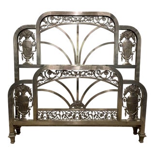 Rare Art Deco 1930’s Chrome Headboard and Footboard With Bed Frame For Sale