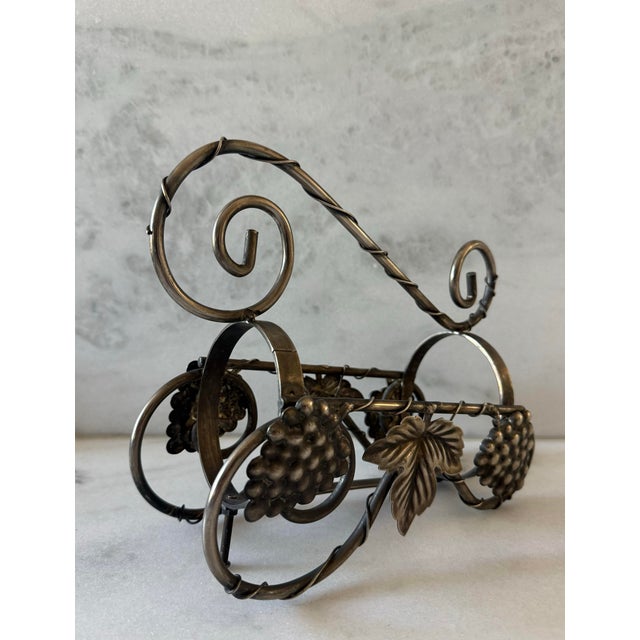 Gray Vintage Metal Wine Bottle Rack With Grape Leaf Design For Sale - Image 8 of 12
