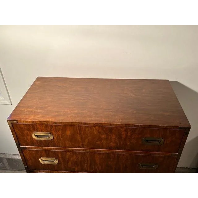 Wood Walnut Campaign Dresser in the Style of Henredon For Sale - Image 7 of 13