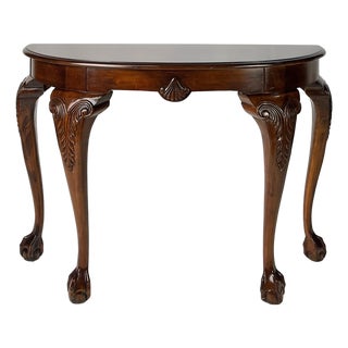 Late 20th Century Chippendale Style Carved Cherry Demilune Console Table For Sale