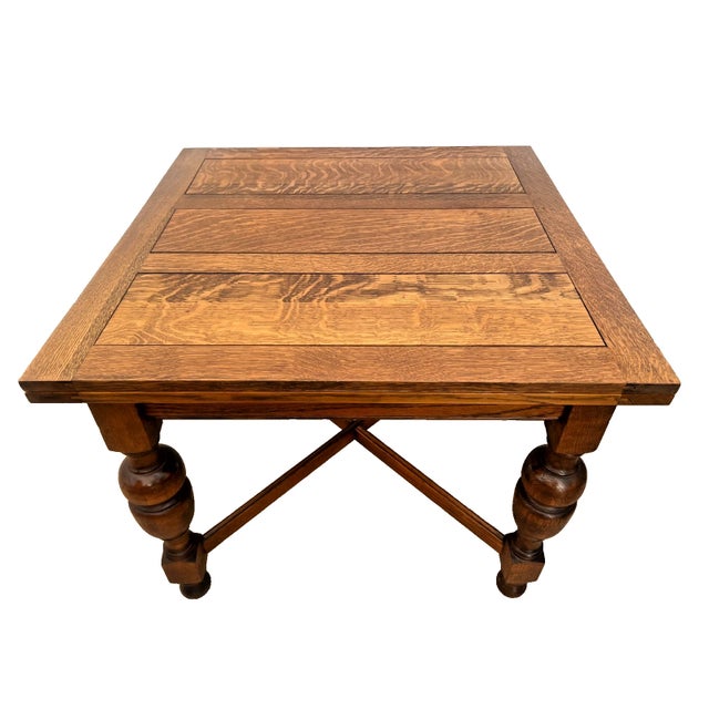 Early 20th Century English Tudor Expansion Table Turned Baluster Legs Quarter Sawn Oak, X-Stretcher 1a For Sale - Image 10 of 16