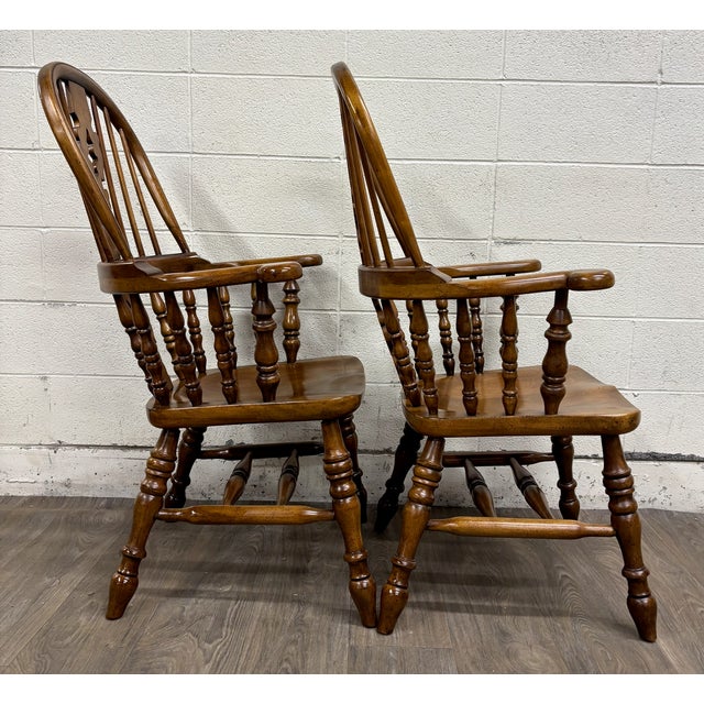 Late 20th Century Vintage Barnard & Simonds Windsor Style Solid Wood Hoop Back Arm Chairs - Pair For Sale - Image 5 of 8