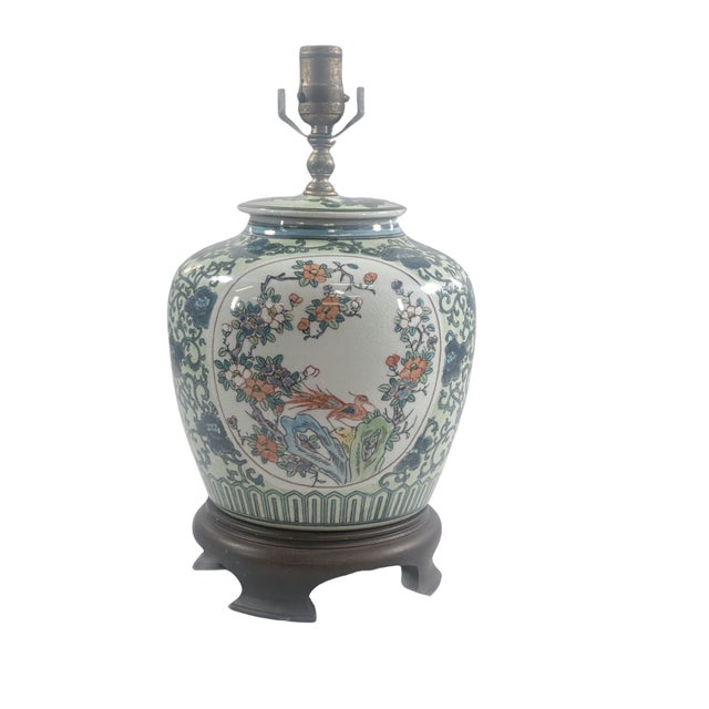 Chinoiserie Chinoiserie Floral Porcelain Ginger Vase Table Lamp For Sale - Image 3 of 3