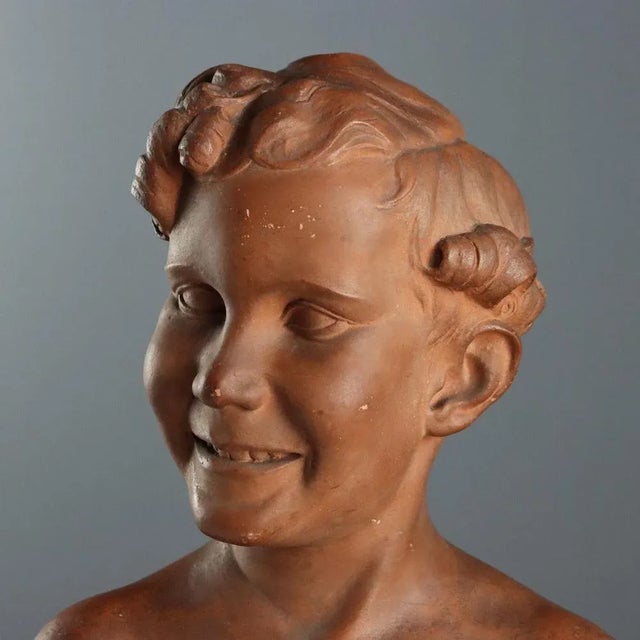 Antique Terracotta Bust of Boy by A. Menchi, 20th Century For Sale - Image 3 of 9