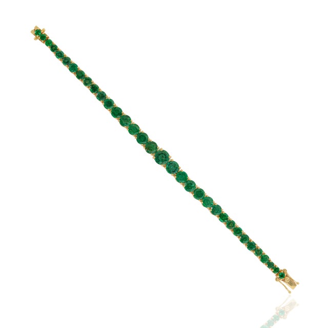 Metal 18k Yellow Gold 12.9ct Round Natural Emerald Art Deco Bracelet, 6 Inch by VRJewels For Sale - Image 7 of 17