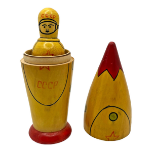 1960's Space Rocket With Astronaut Wooden Nesting Doll
