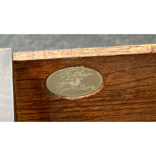 Wood Vintage Baker French Louis XVI Style Console Chest | Flamed Walnut 2-Drawer Commode With Bronze Mounts & Brass Sabots For Sale - Image 7 of 12