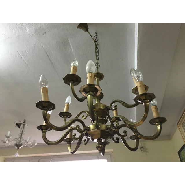 Art Deco Style Brass Chandelier, 1970s For Sale - Image 3 of 14