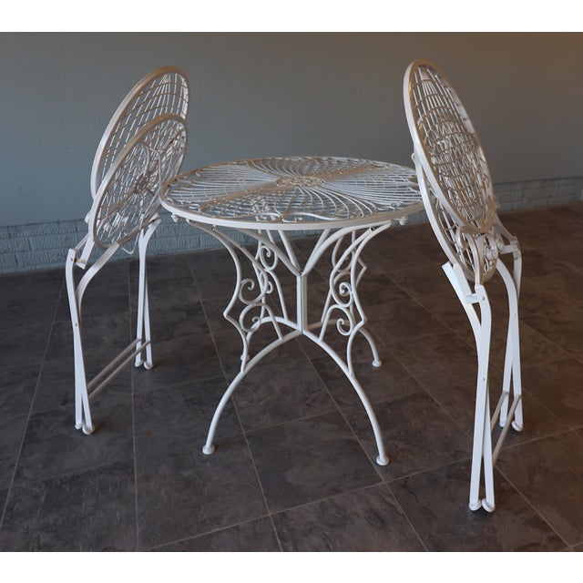 Italian Mid-Century Modern Wrought Iron Bistro Set, Sunburst & Globe Motif, 1970s For Sale - Image 4 of 10