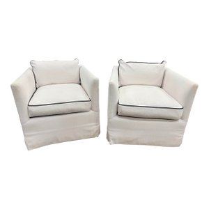 Pair of Serena & Lily White Slipcovered Swivel Club Chairs