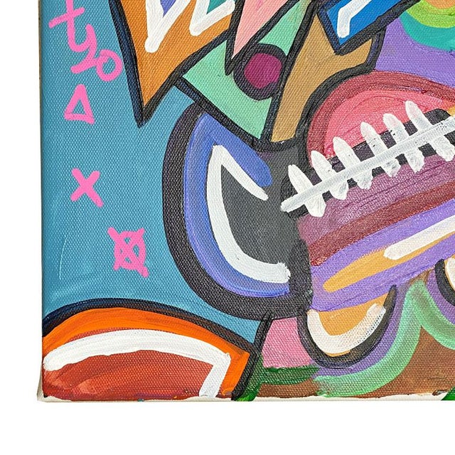 Abstract Abstract Colorful Blue Modernist Cubist Portrait Painting After Picasso For Sale - Image 3 of 8