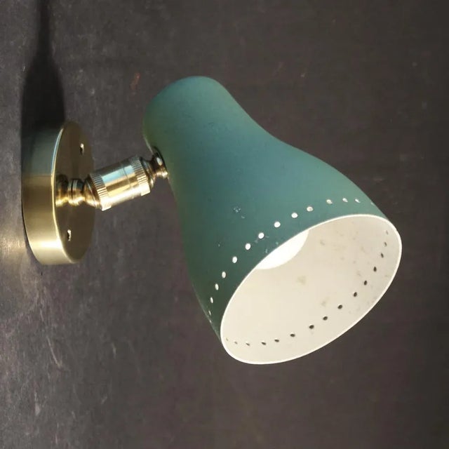 1950s Mid-Century Modern Brass and Green Adjustable Wall Lamp, 1950s For Sale - Image 5 of 11