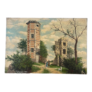 1950s French Tower Anne De Bretagne Oil Painting on Canvas