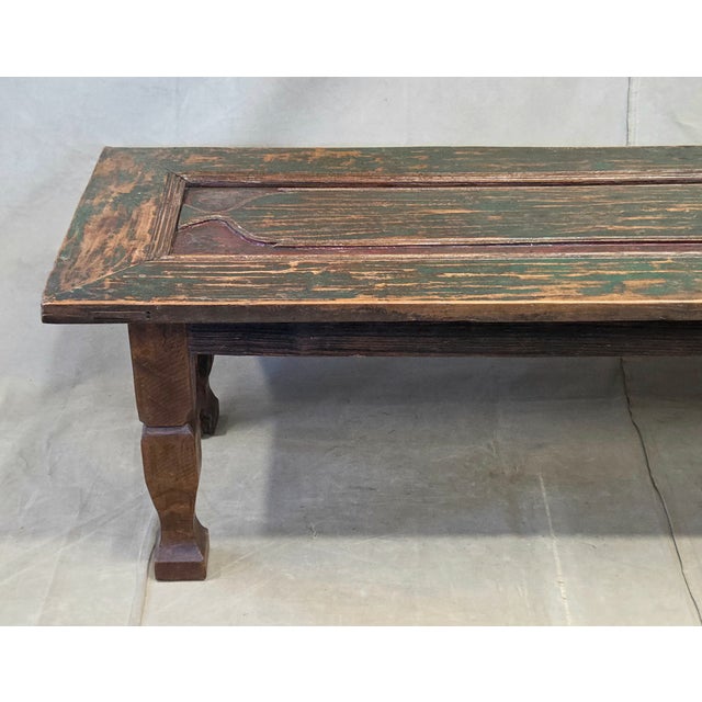 Vintage Teak Coffee Table Made From an Old Reclaimed Door With Green Paint For Sale In Denver - Image 6 of 16