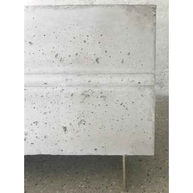 21 Century Brutalist Concrete Block Side Table with Brass Feet by E Slayton For Sale In New York - Image 6 of 9