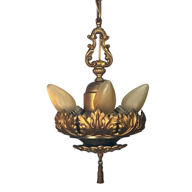 Small and unusual pendant lights have their original paint finish which looks great even with signs of wear. Four sockets...