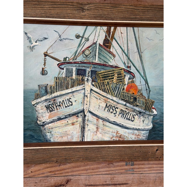 Realism “Miss Phyllis" 1974 Nautical Impressionist Oil Painting by Shirley Fernendes For Sale - Image 3 of 12