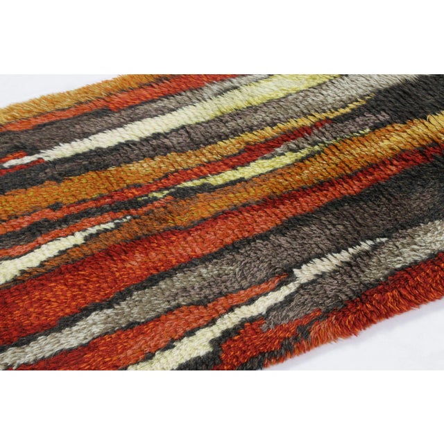 Rug & Kilim Vintage Swedish Rya Rug With Red-Orange Vertical Geometric Stripes - Rug & Kilim For Sale - Image 4 of 7