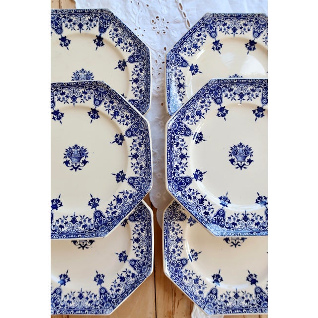 Antique Longchamp Ironstone Dessert Plates by Rouen, 1890s, Set of 6 For Sale - Image 3 of 10