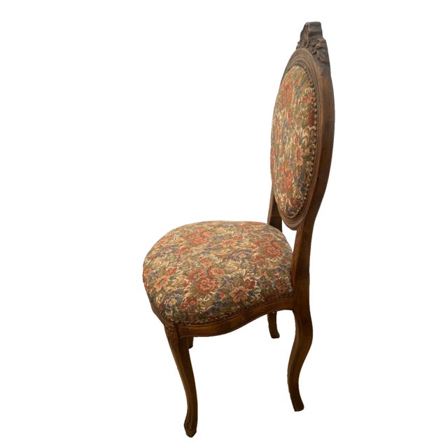 Vintage Accent Chair, Carved Back, Solid Walnut, Flower Embroidery Seat and Back For Sale In Palm Springs - Image 6 of 11