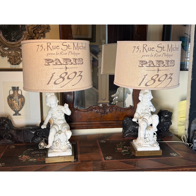 Figurative 1960s Italian Blanc Du Chin Cherub Lamps - a Pair For Sale - Image 3 of 17