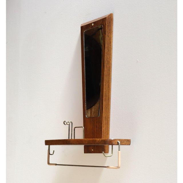 Mid-Century Modern Mid-Century American Modern Chestnut Wall Mounted Valet With Mirror and Shelf For Sale - Image 3 of 10