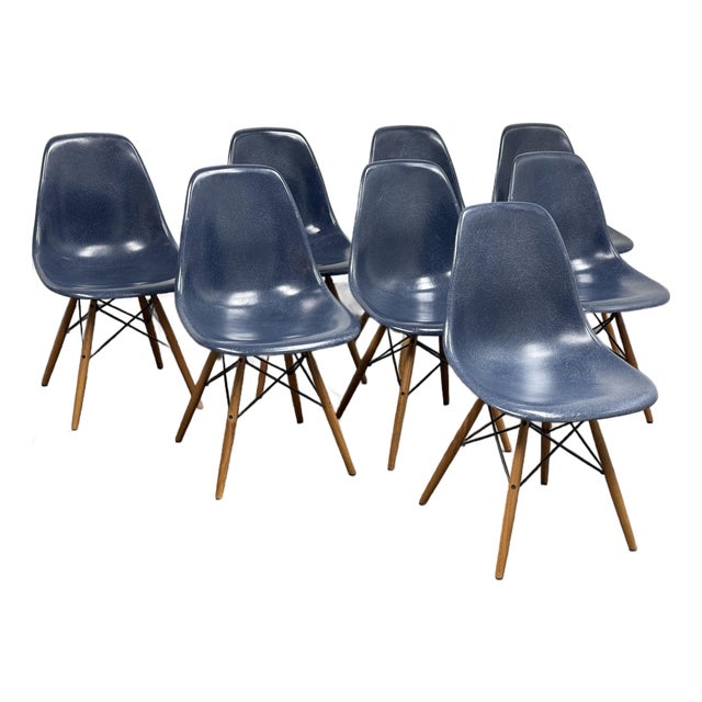 Charles + Ray Eames Herman Miller Molded Fiberglass Chairs, Set of Eight For Sale