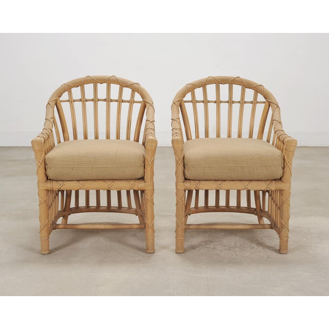 Mid 20th Century Set of Eight Danny Ho Fong Rattan Garden Dining Armchairs For Sale - Image 5 of 18
