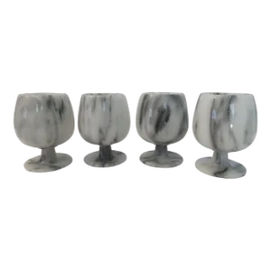 Late 20th Century Natural White Marble Black Vein Genuine Goblets Snifter Glasses- Set of 4