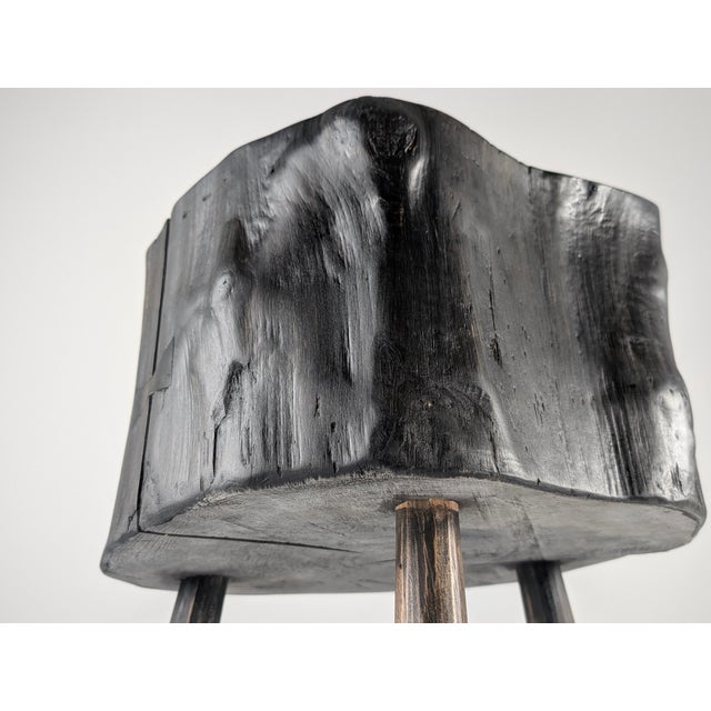 Wabi-Sabi Stool in Black Ebonized Wood with Butterfly Joints, 1990s For Sale - Image 4 of 15