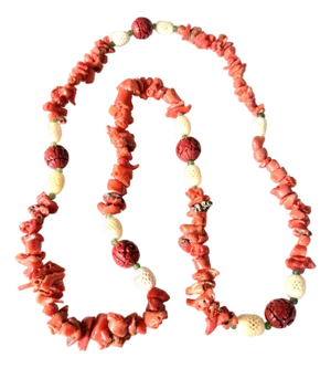 Vintage Chinese, Coral and Cinnabar Beaded Necklace