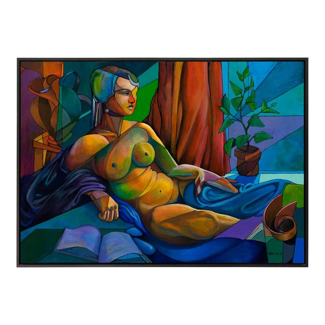 Contemporary Framed Cubist Painting on Wood Panel For Sale