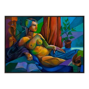 Contemporary Framed Cubist Painting on Wood Panel