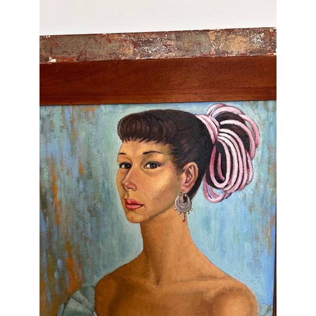 Mid 20th Century 20th Century Oil Portrait of a Spanish Carmen Style Gypsy Woman in Large Frame For Sale - Image 5 of 12