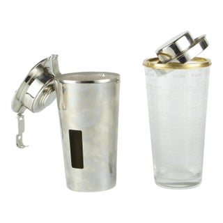 1930s Art Déco Silverplated Brass Cocktail Shaker "The Barman" by Ghiso - a Pair For Sale