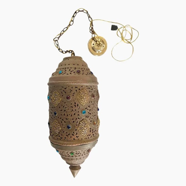 Vintage Moroccan Moorish Pendant Lantern Chandelier – Alberto Pinto Style Ceiling Light For Sale - Image 10 of 11
