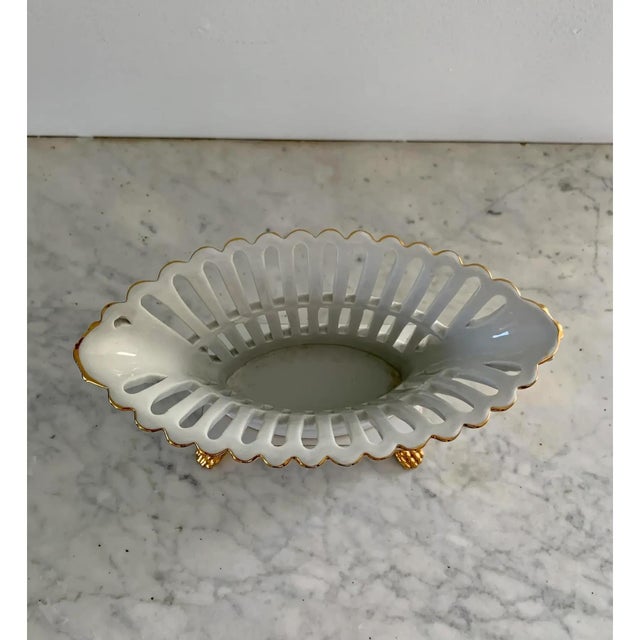 Ceramic Late 20th Century Pair of Reticulated Porcelain Baskets With Gilt Detail and Lion Paw Feet For Sale - Image 7 of 11