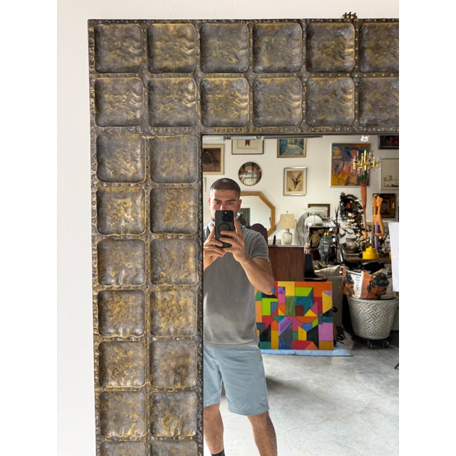 Vintage Brutalist Metal Wall Mirror by Uttermost/ Sold For Sale - Image 4 of 12