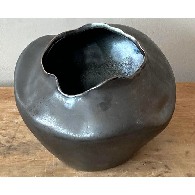 Vintage Coastal Raku Fired Vase For Sale - Image 4 of 5