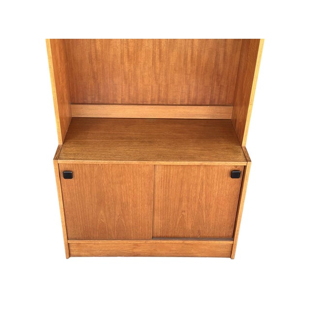 Chestnut 1960s Scandinavian Danish Modern Teak Bookcase With Sliding Door Cabinet For Sale - Image 8 of 12