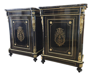 French Cabinets with Gilt Bronze Mounts and Portoro Marble, 1870s, Set of 2