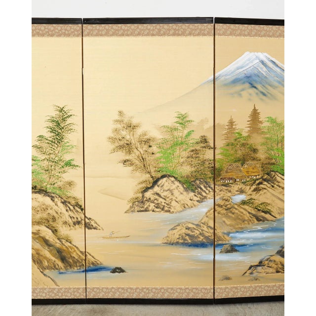 Japanese Showa Four Panel Screen Mount Fuji Landscape For Sale - Image 4 of 12