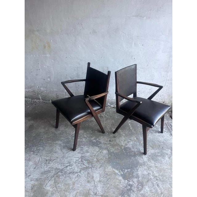 1960s Mid-Century Armchairs in Dark Wood and Brown Upholstery, 1960s, Set of 2 For Sale - Image 5 of 10
