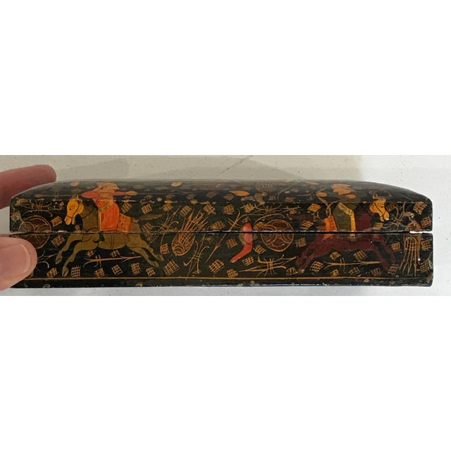 1980s Vintage Kashmir Paper Mache Hand Painted Covered Box For Sale - Image 5 of 12